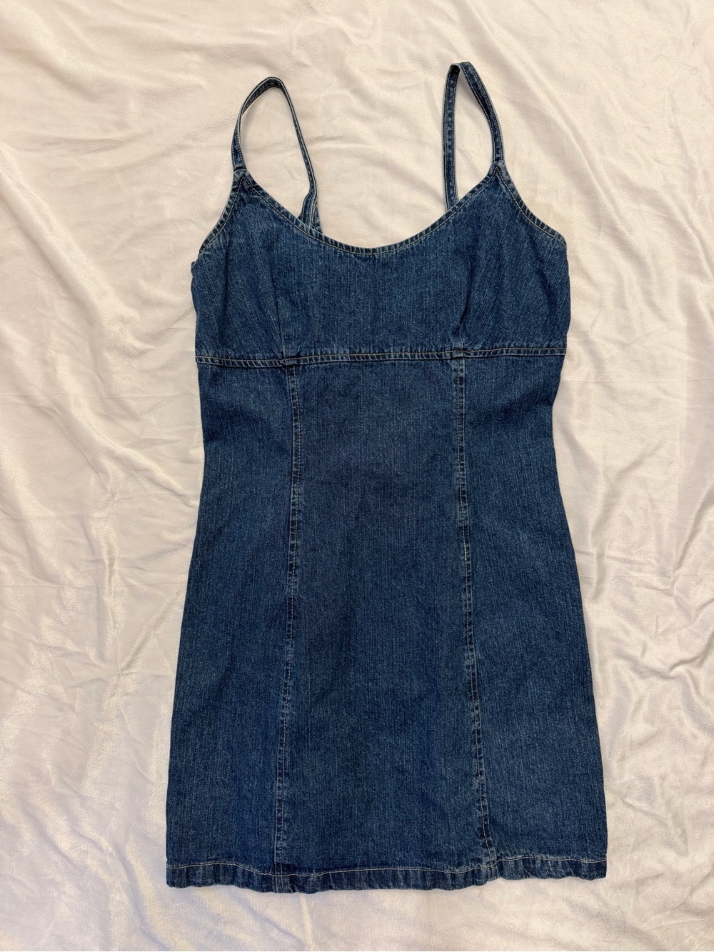 100% Cotton Paris Blues Indigo Denim Slip Mini Dress Y2K 1990s minimalist indie